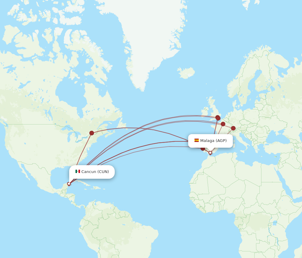 AGP to CUN flights and routes map