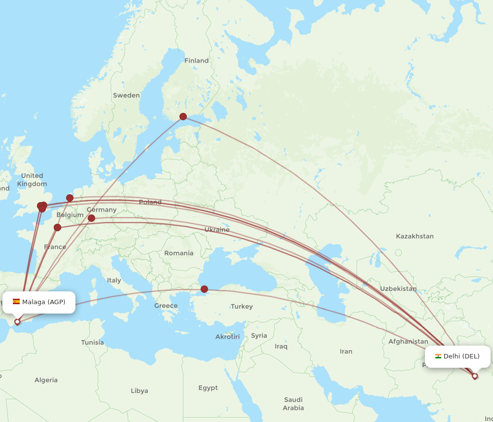AGP-DEL flight routes