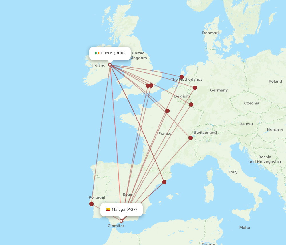AGP to DUB flights and routes map
