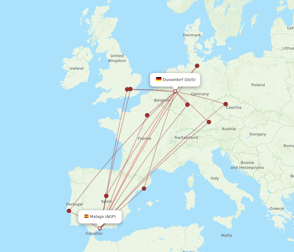 AGP to DUS flights and routes map