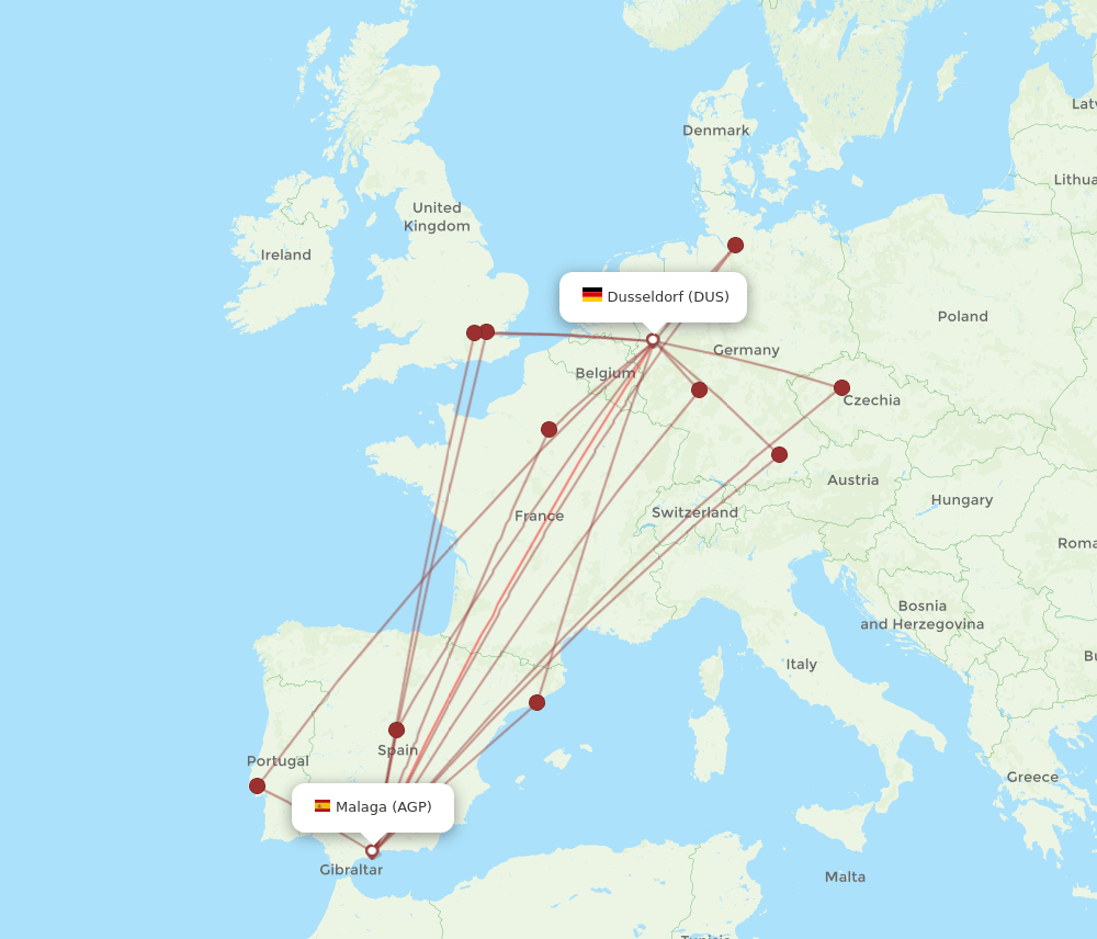 AGP-DUS flight routes