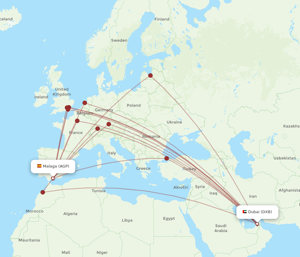 AGP to DXB flights and routes map