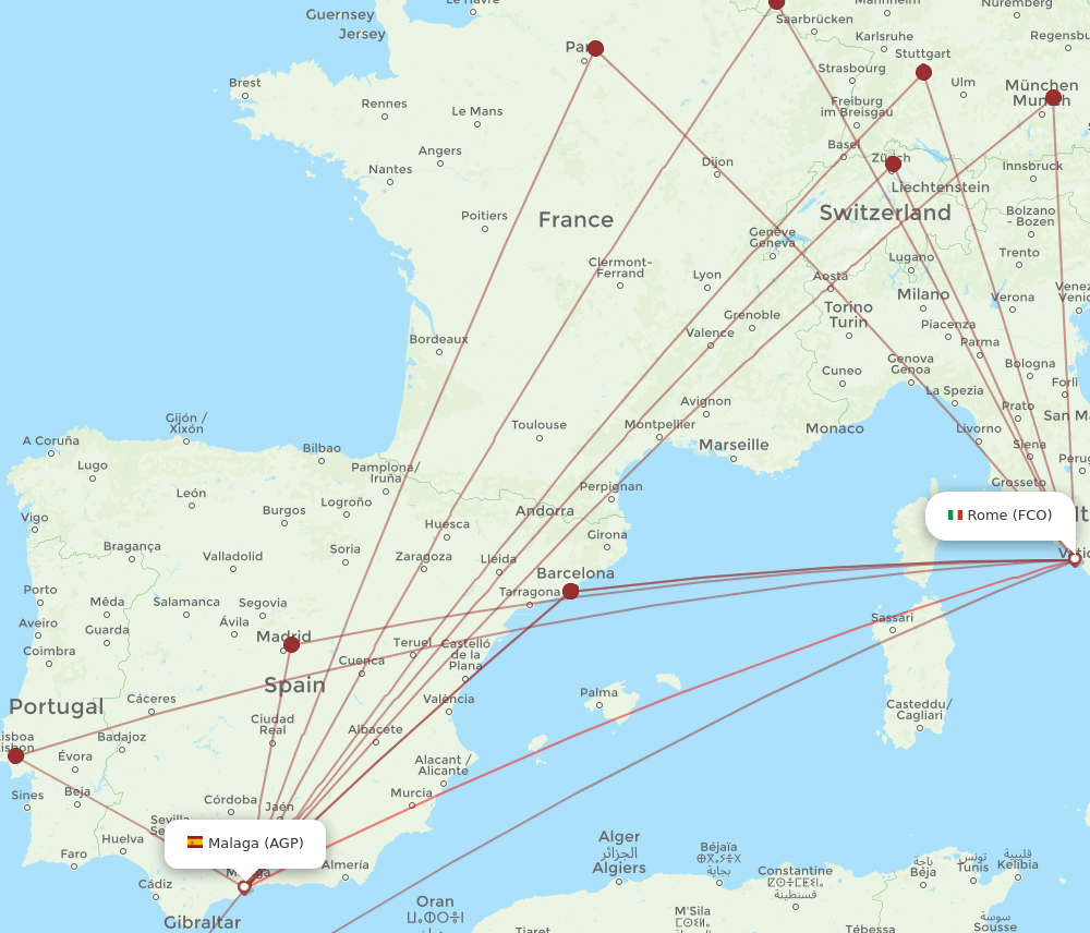 AGP-FCO flight routes