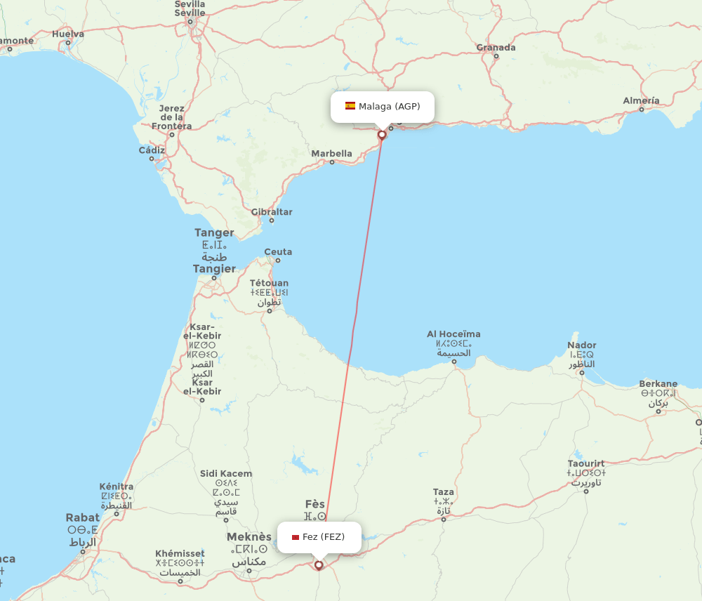 Malaga - Fes route map and flight paths