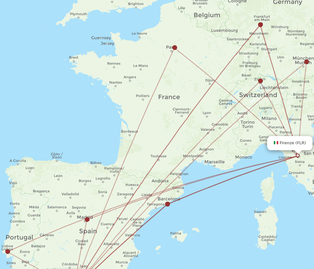 AGP to FLR flights and routes map