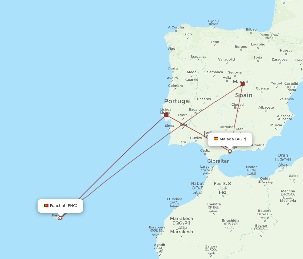 AGP to FNC flights and routes map