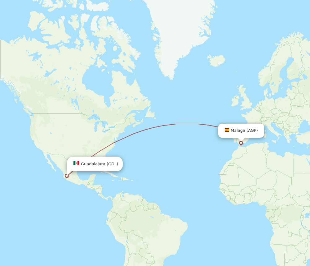 AGP to GDL flights and routes map