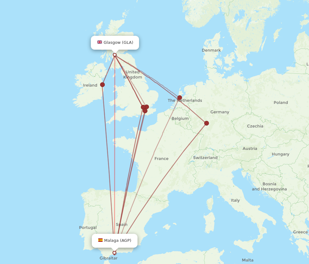 AGP to GLA flights and routes map