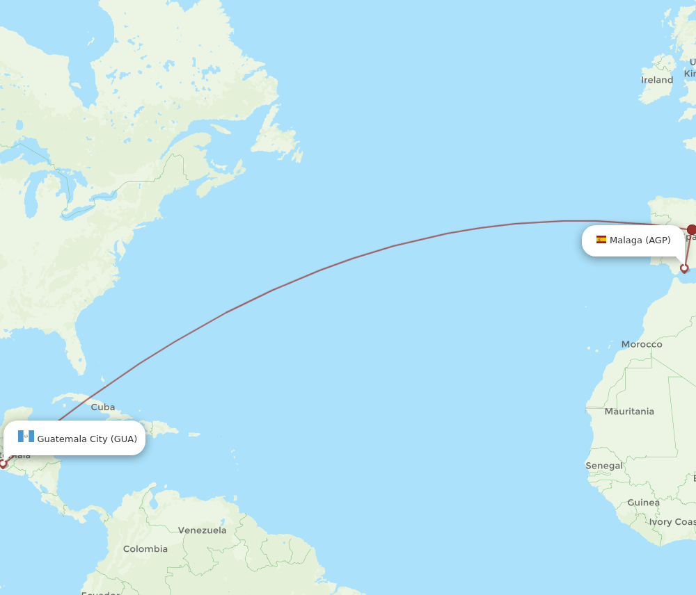 AGP to GUA flights and routes map