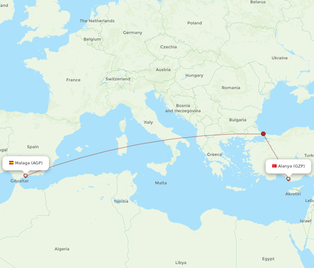 AGP-GZP flight routes