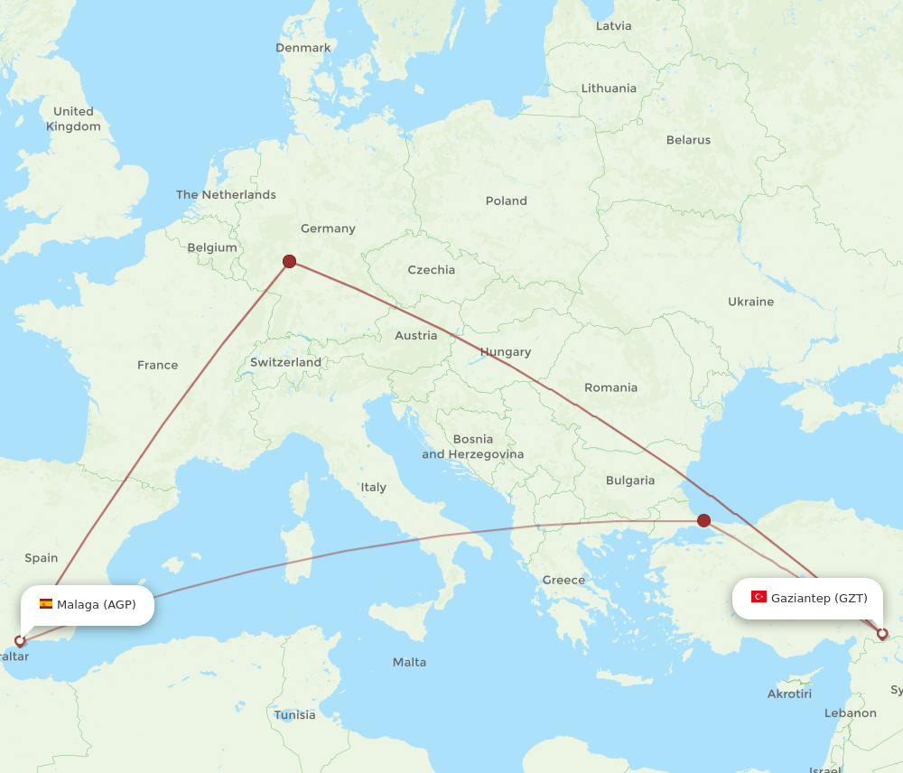 AGP-GZT flight routes