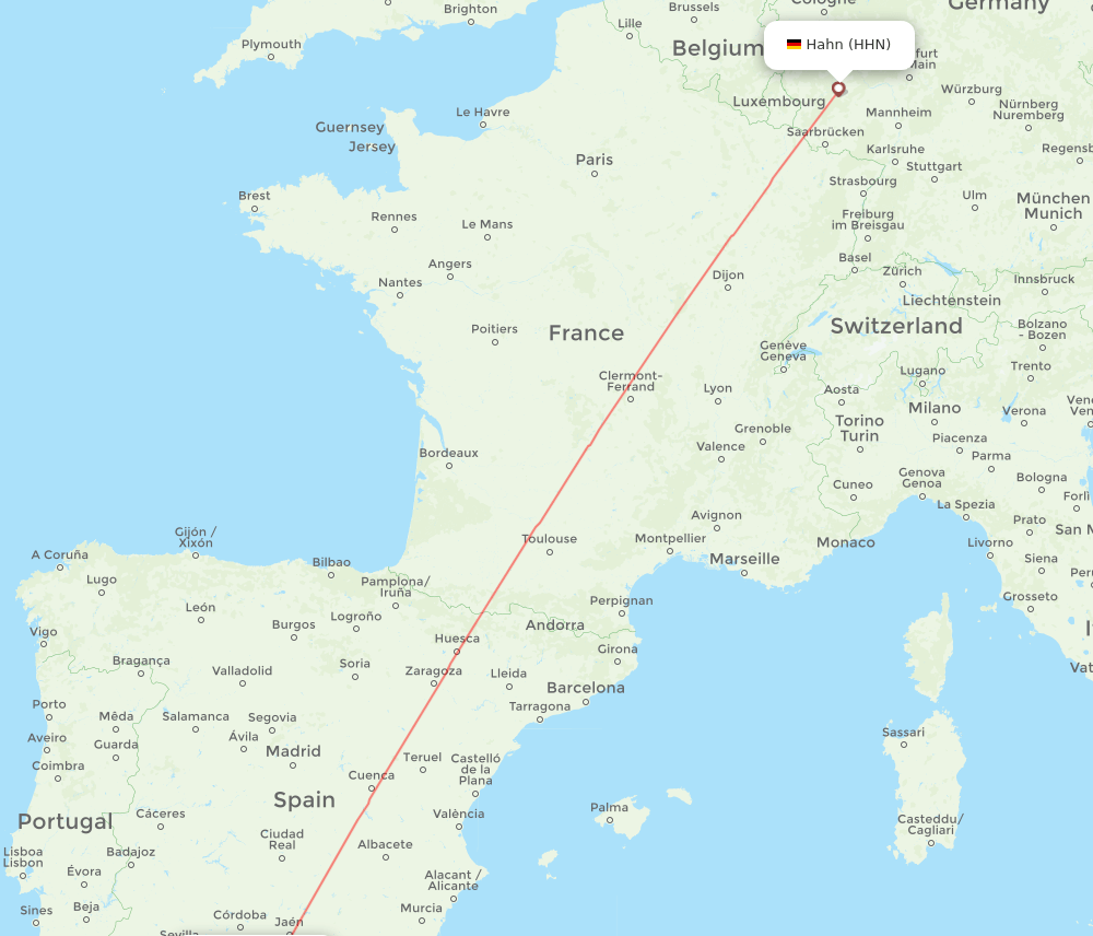 Malaga - Hahn route map and flight paths