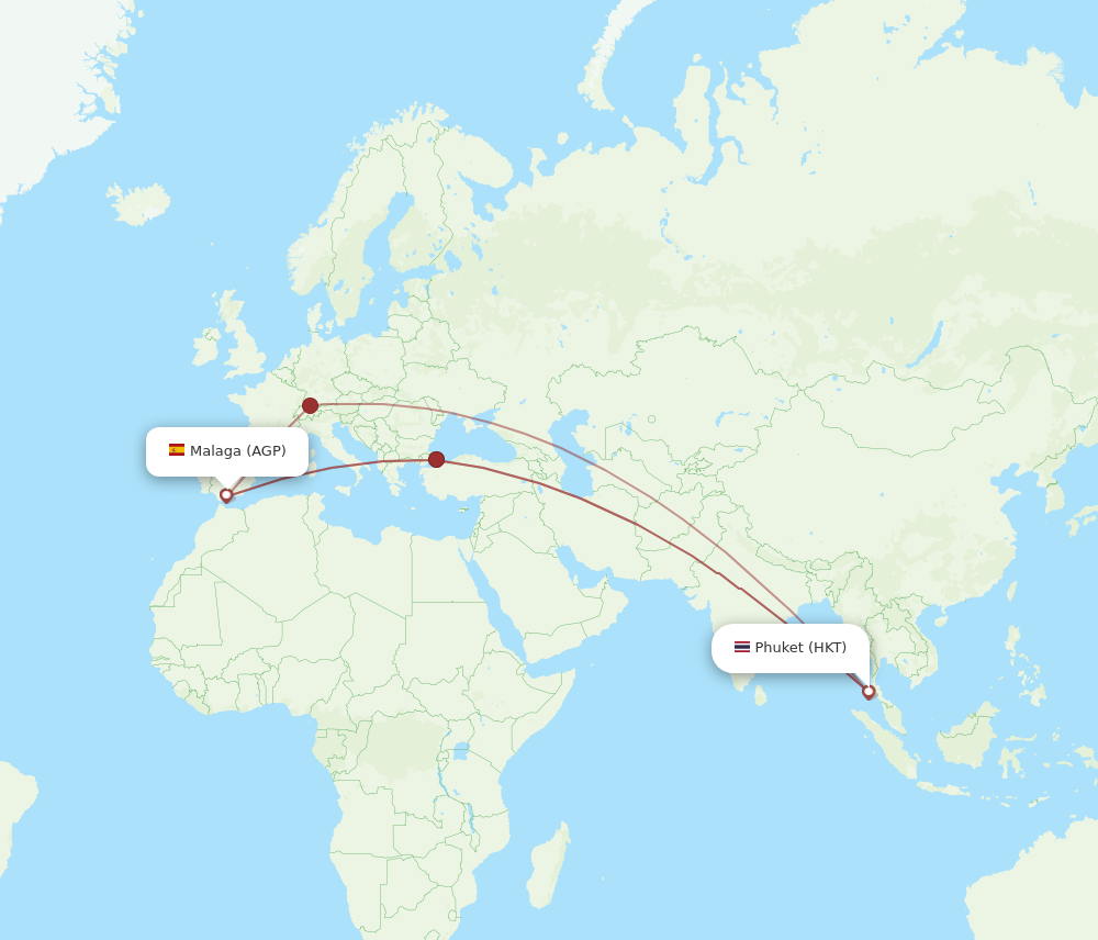 AGP to HKT flights and routes map