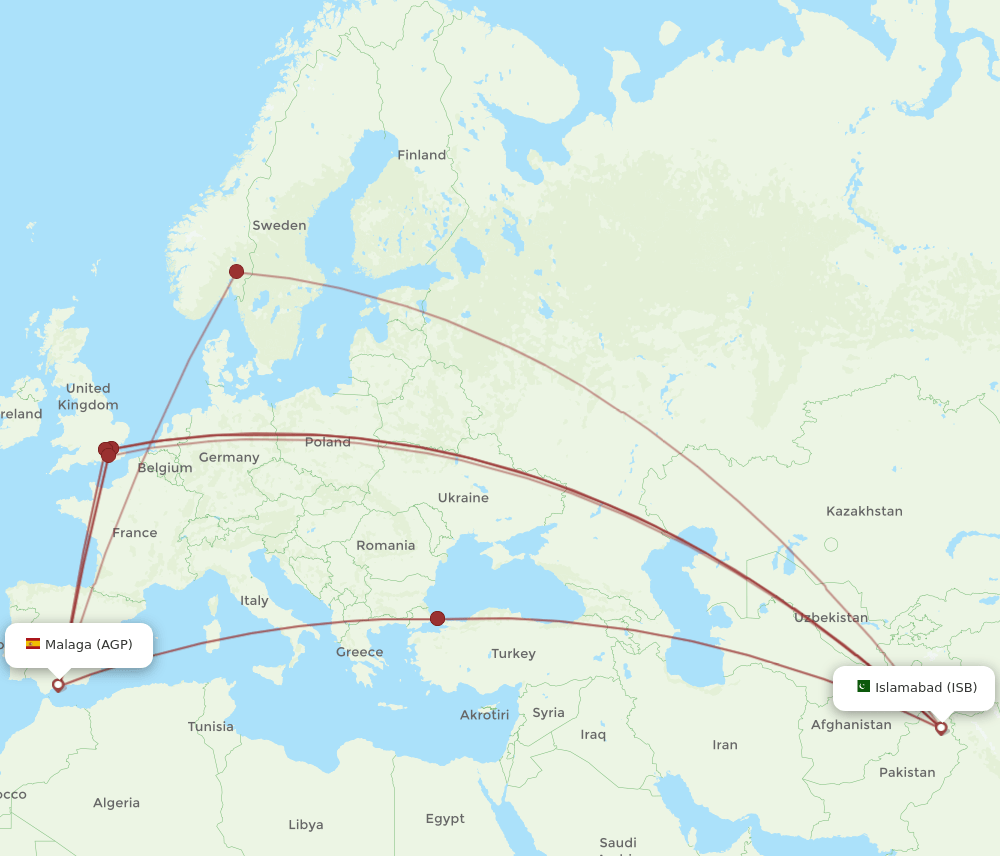AGP to ISB flights and routes map