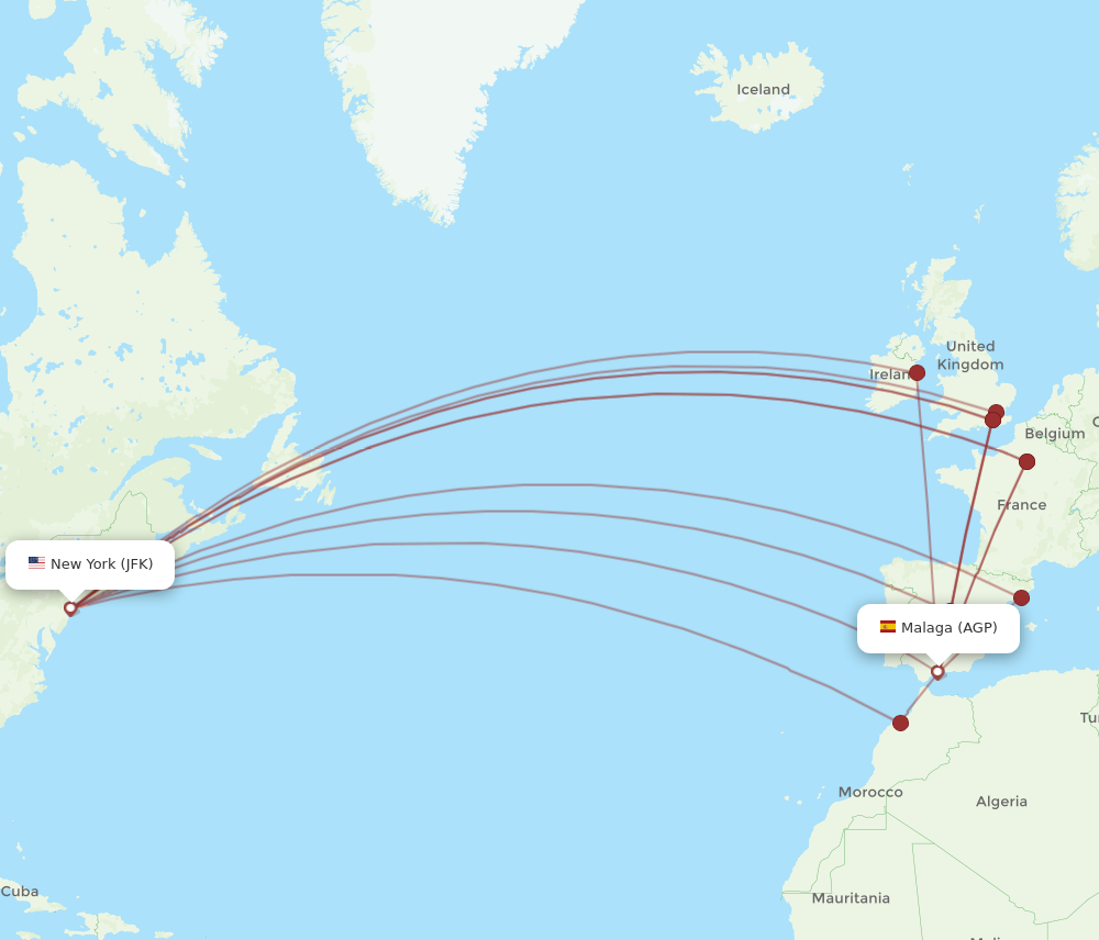 AGP to JFK flights and routes map