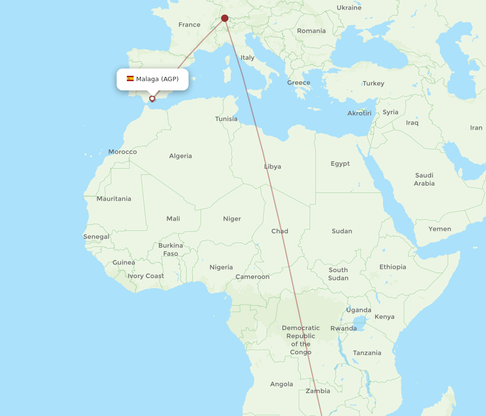 AGP-JNB flight routes