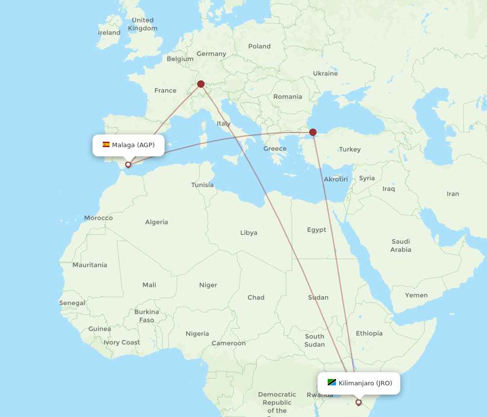 AGP-JRO flight routes