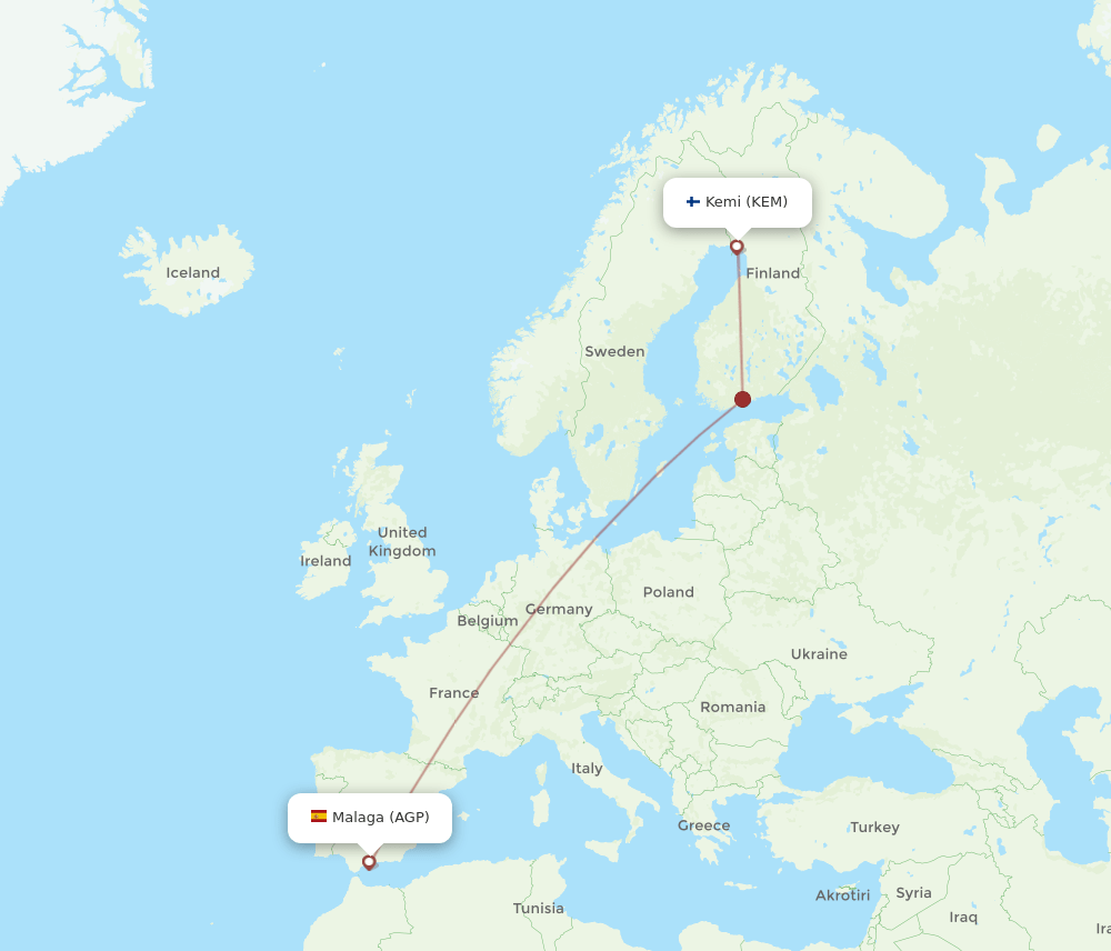 KEM to AGP flights and routes map