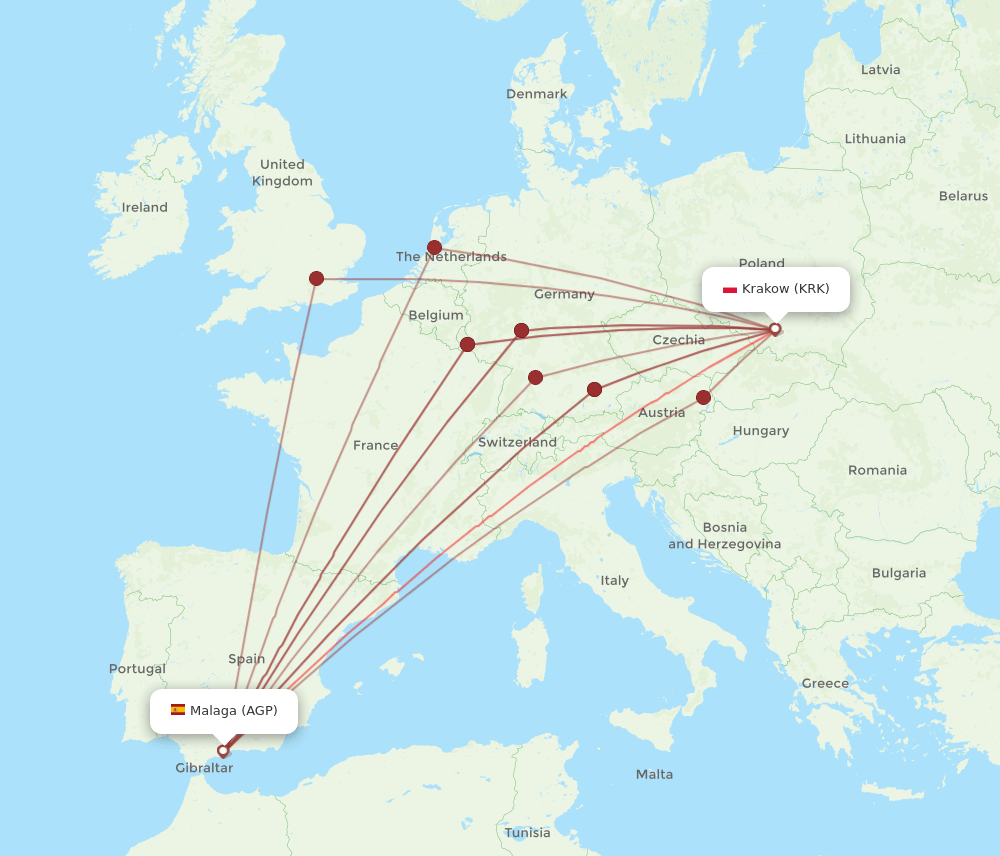 AGP-KRK flight routes