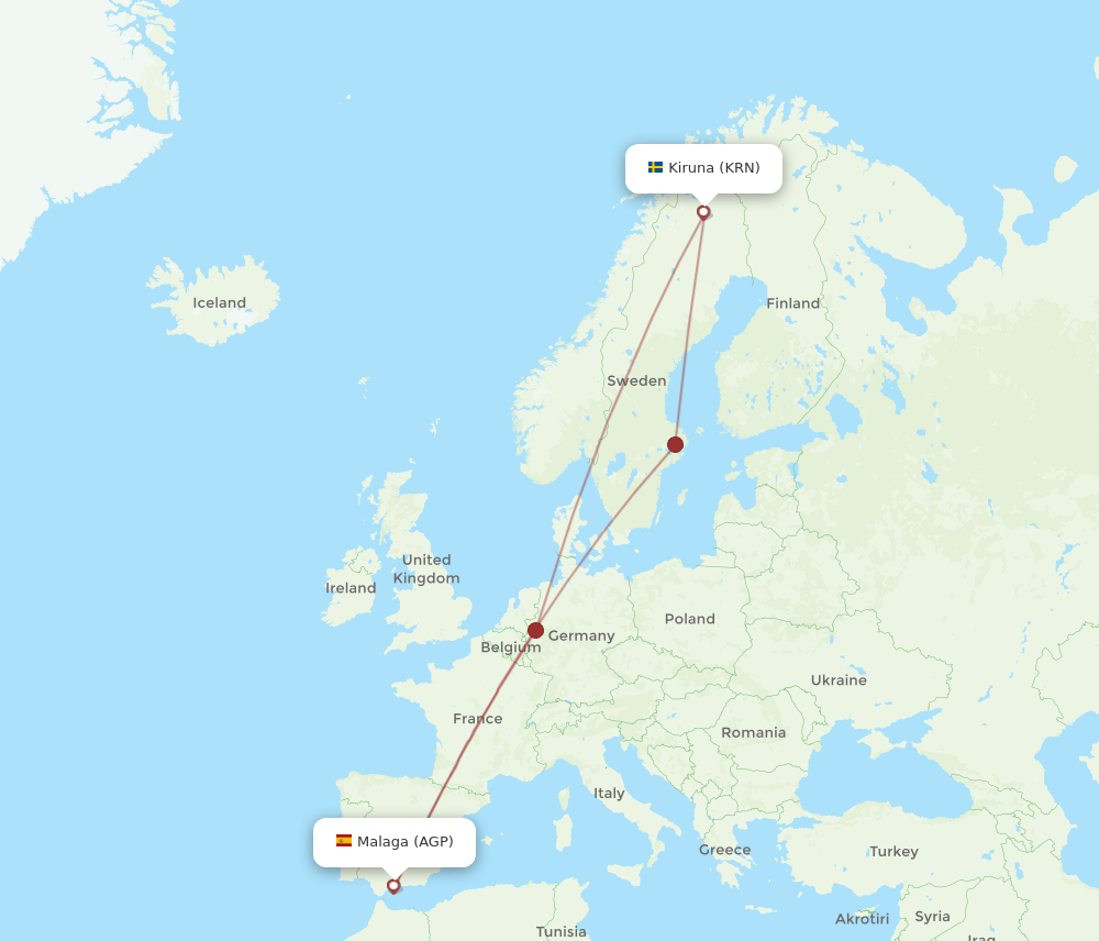 AGP to KRN flights and routes map