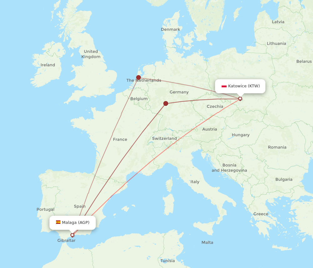 AGP to KTW flights and routes map