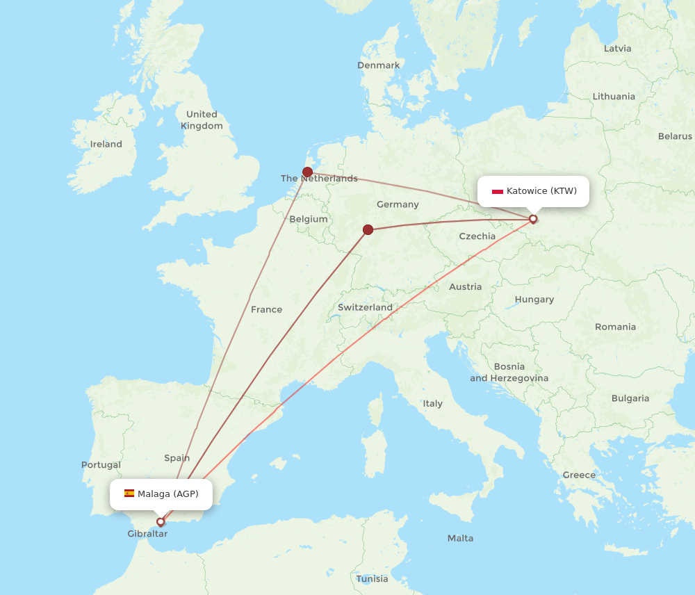 AGP-KTW flight routes