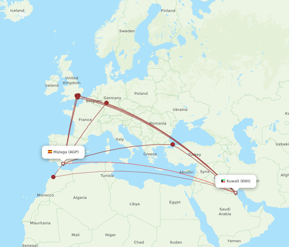 AGP to KWI flights and routes map