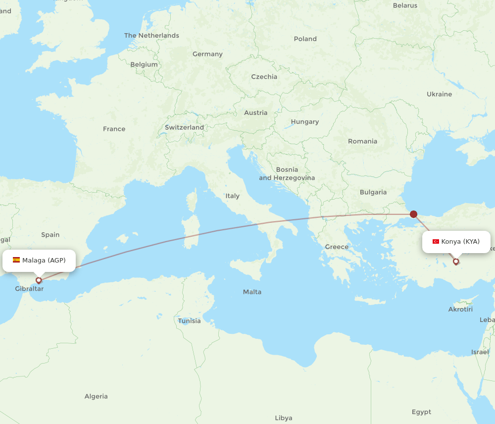 AGP to KYA flights and routes map