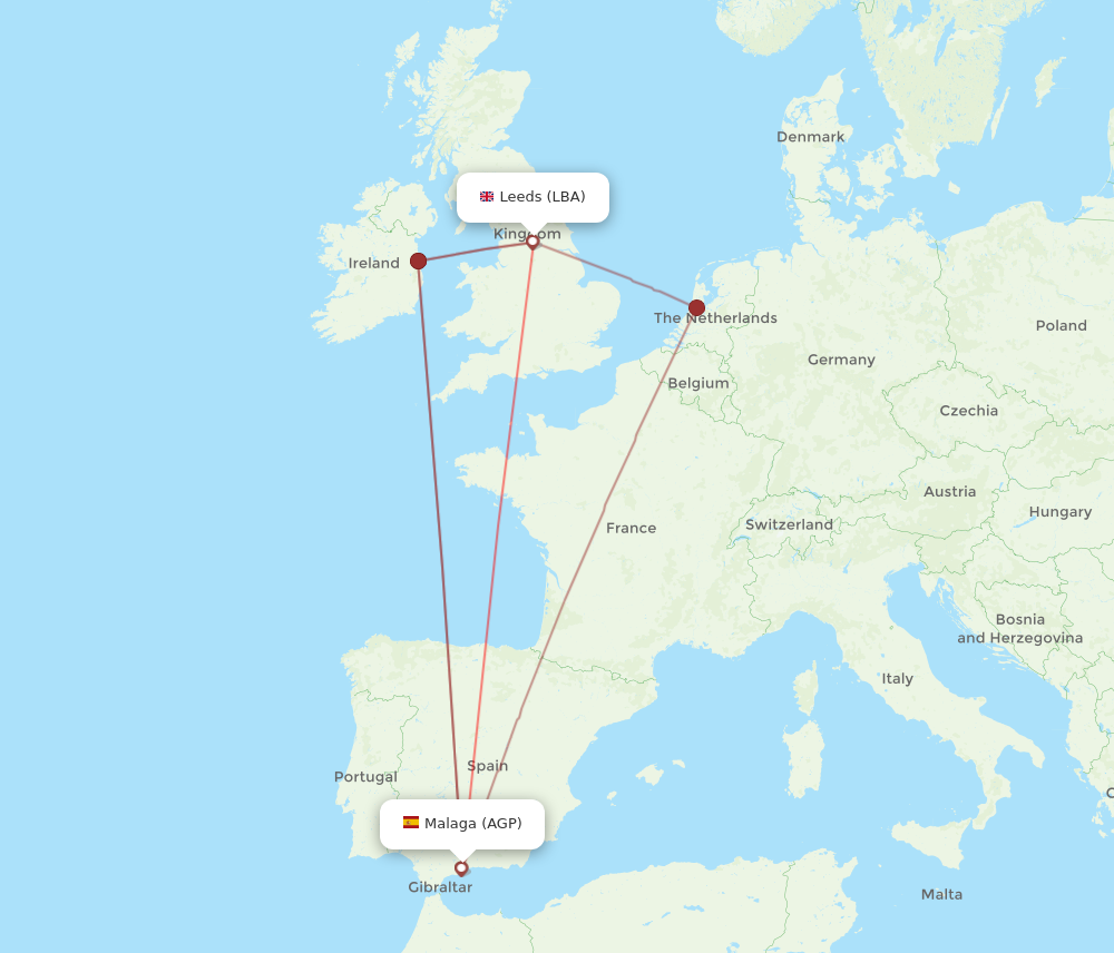 AGP to LBA flights and routes map