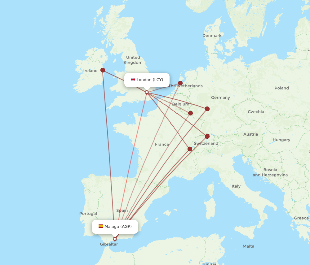 AGP to LCY flights and routes map