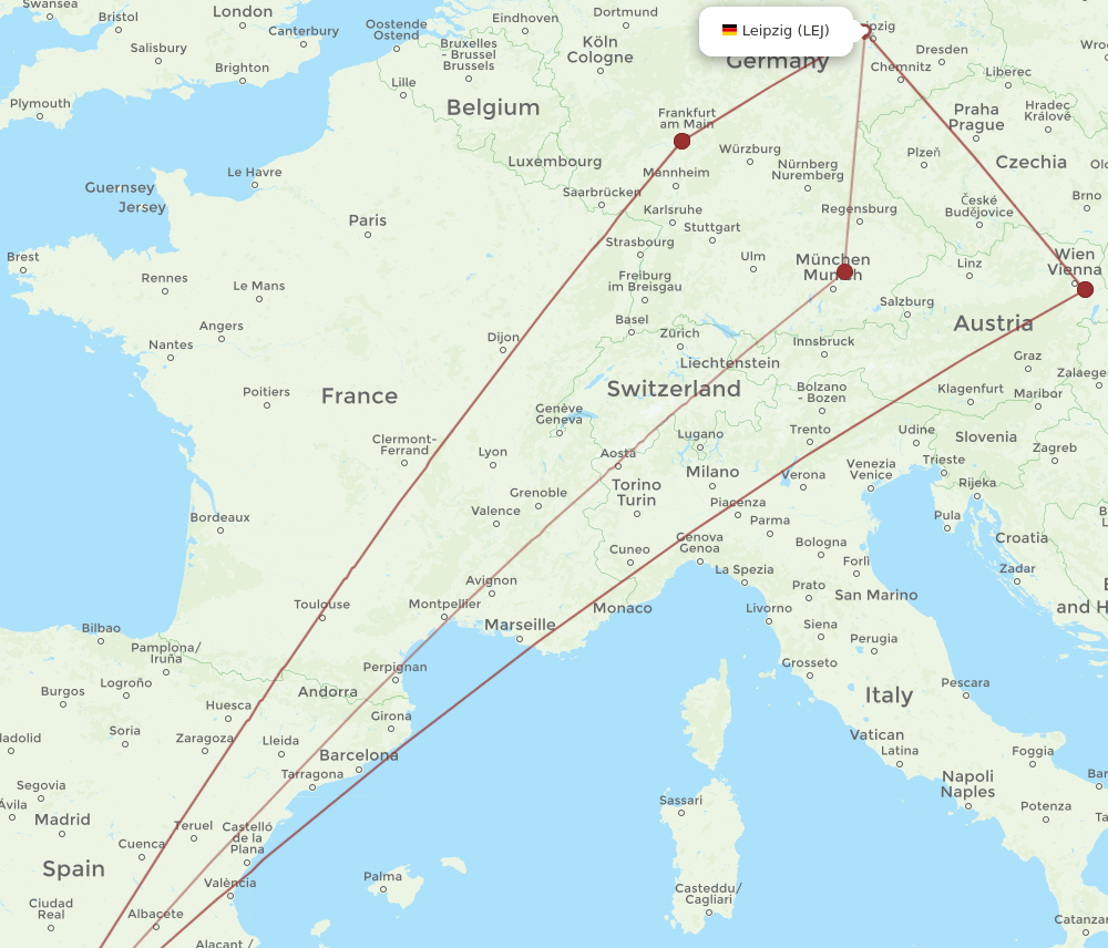 AGP to LEJ flights and routes map