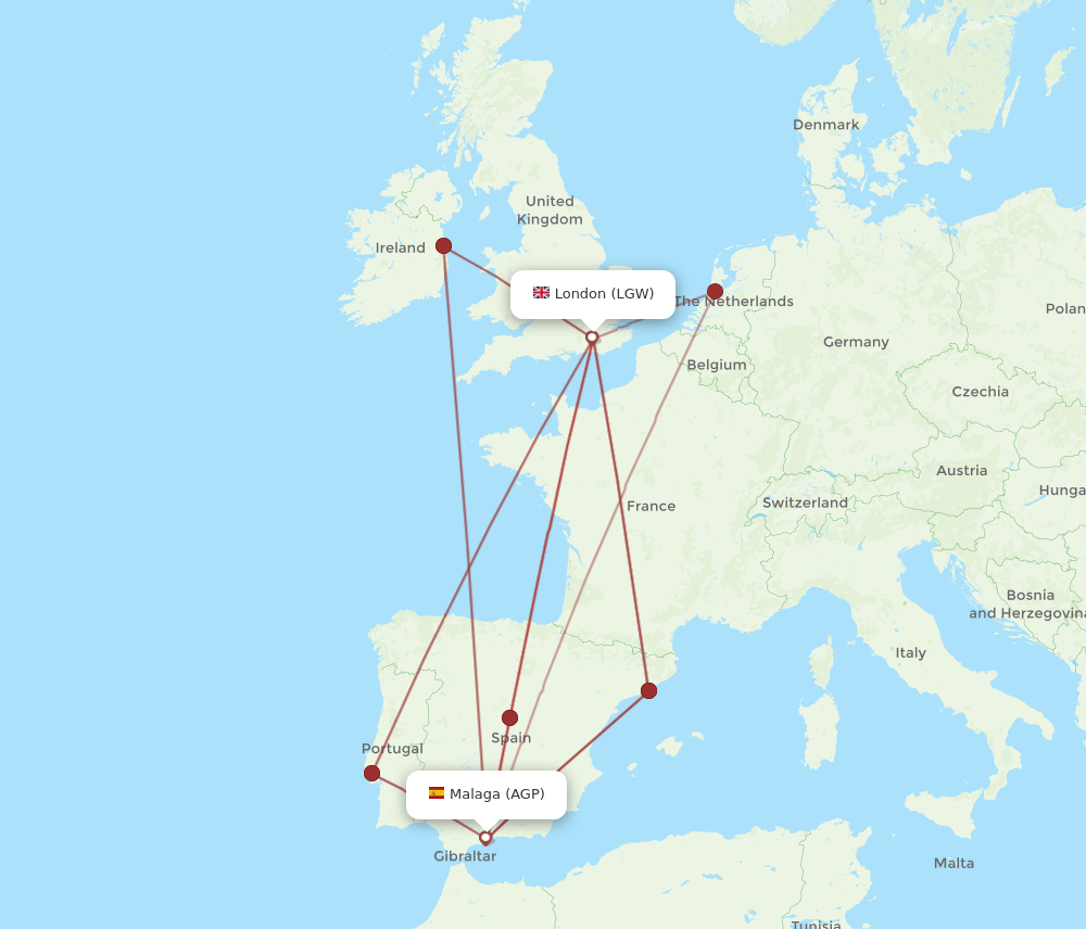 AGP-LGW flight routes