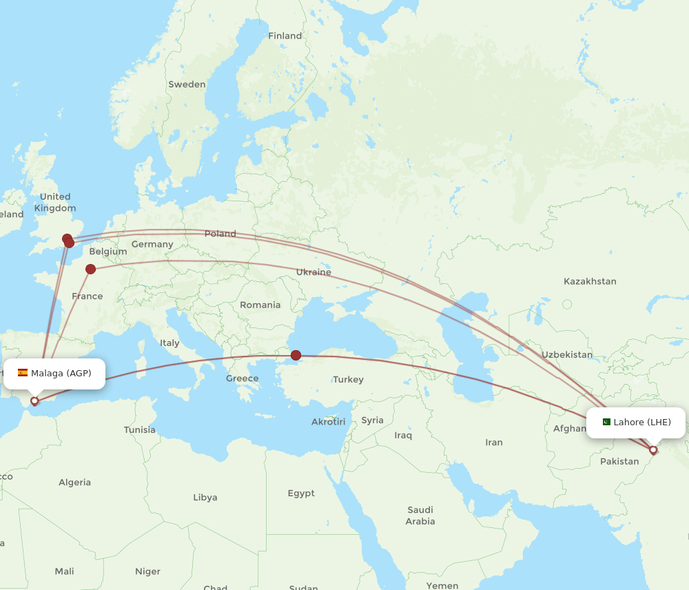 AGP-LHE flight routes