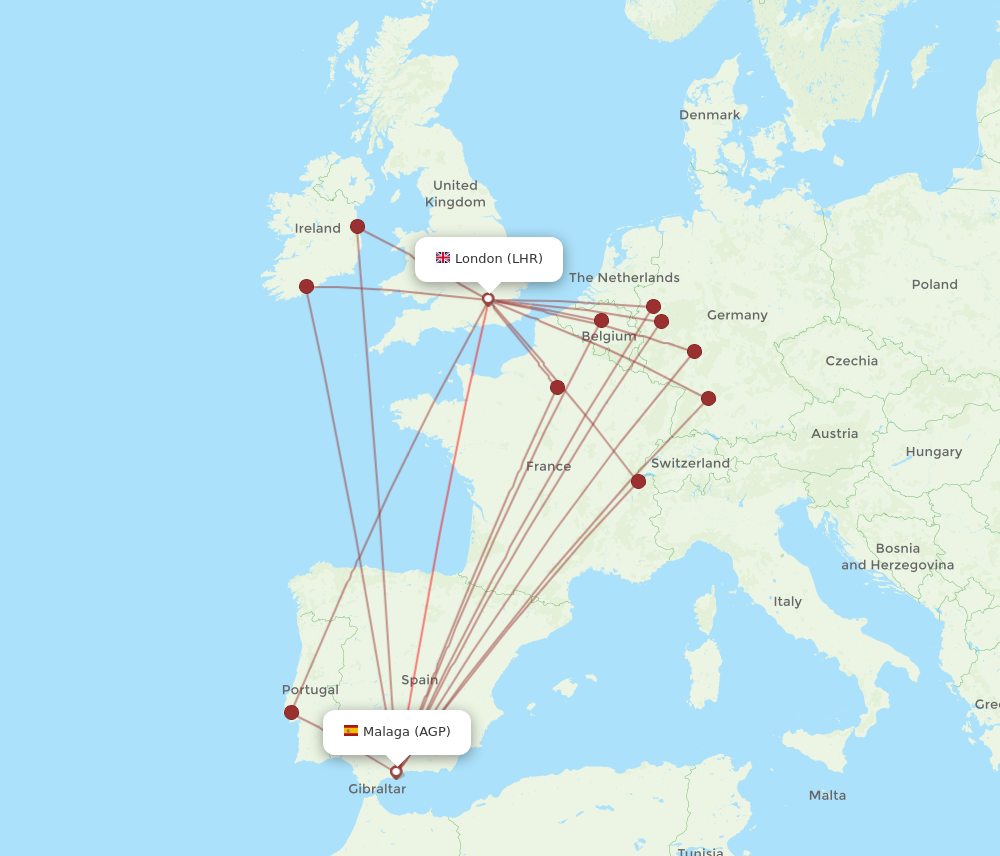 AGP to LHR flights and routes map