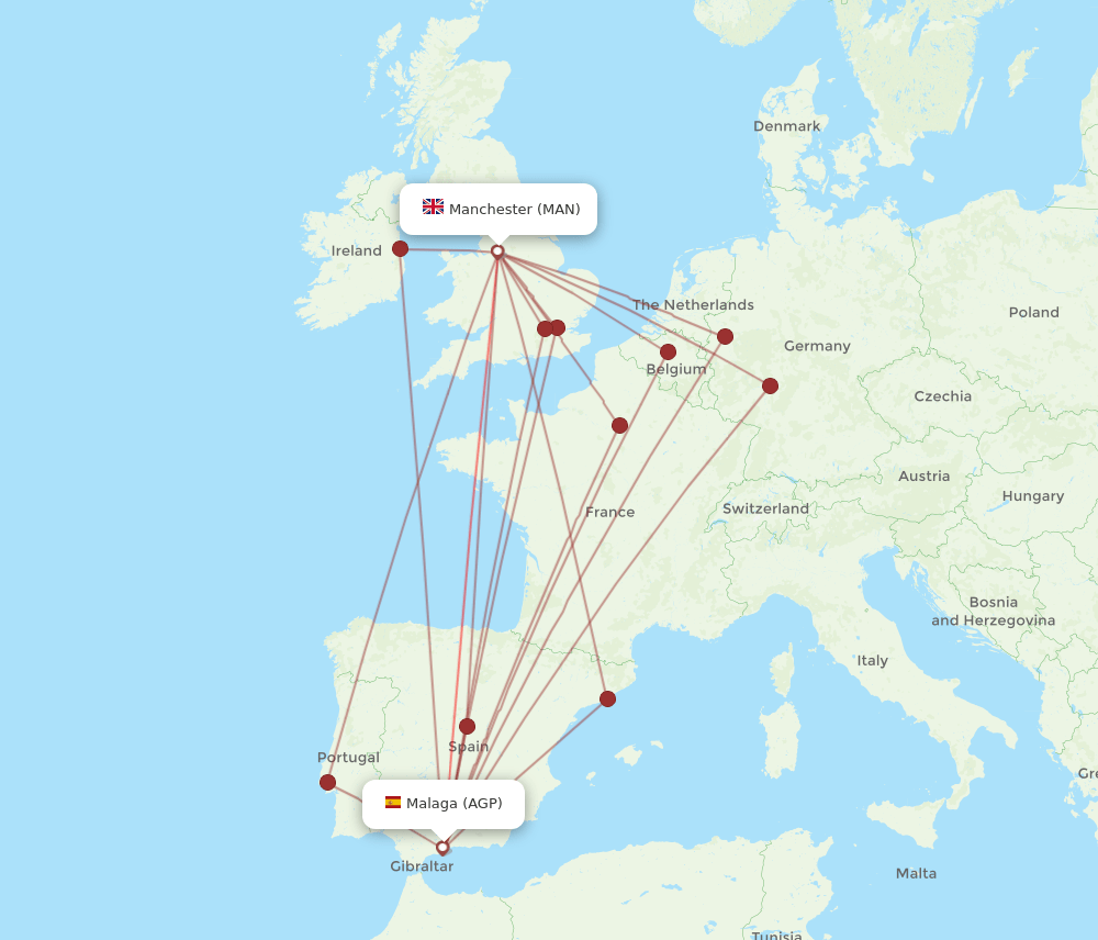 AGP to MAN flights and routes map