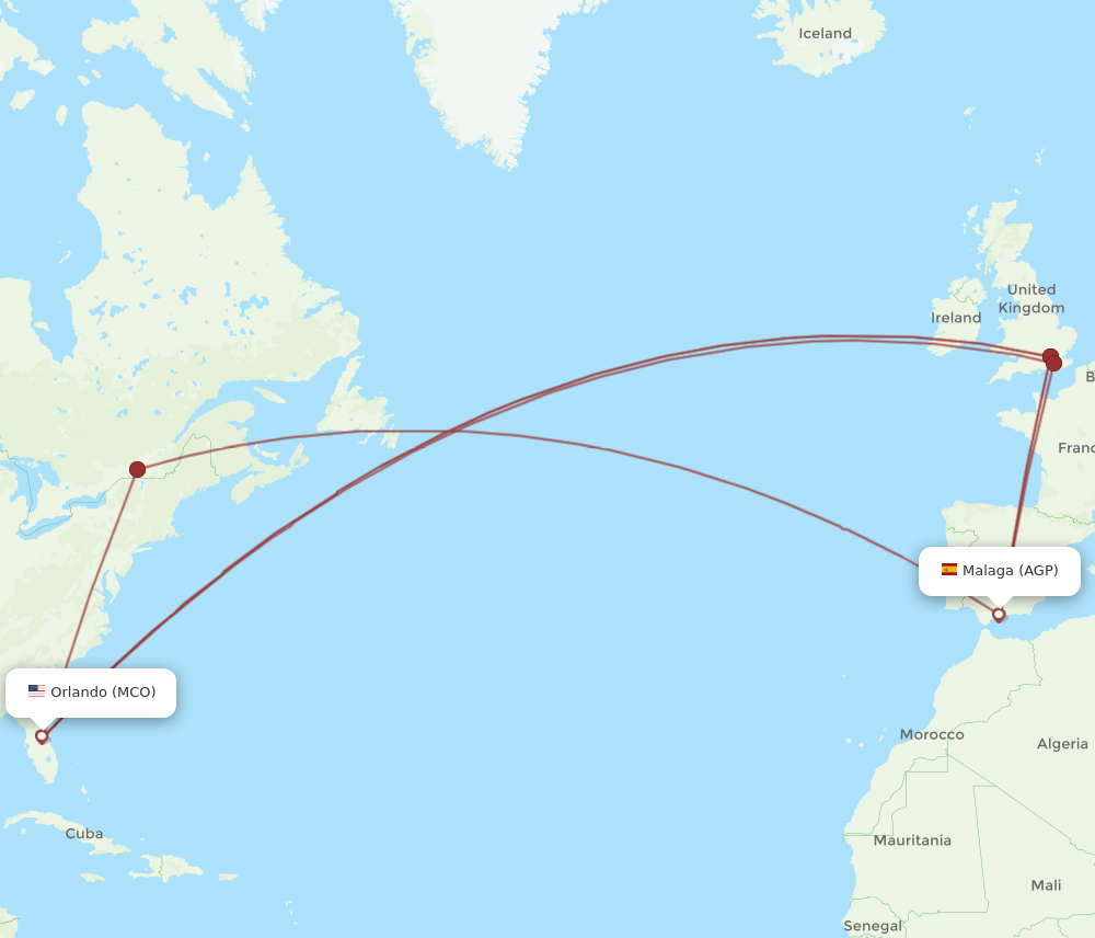 AGP to MCO flights and routes map