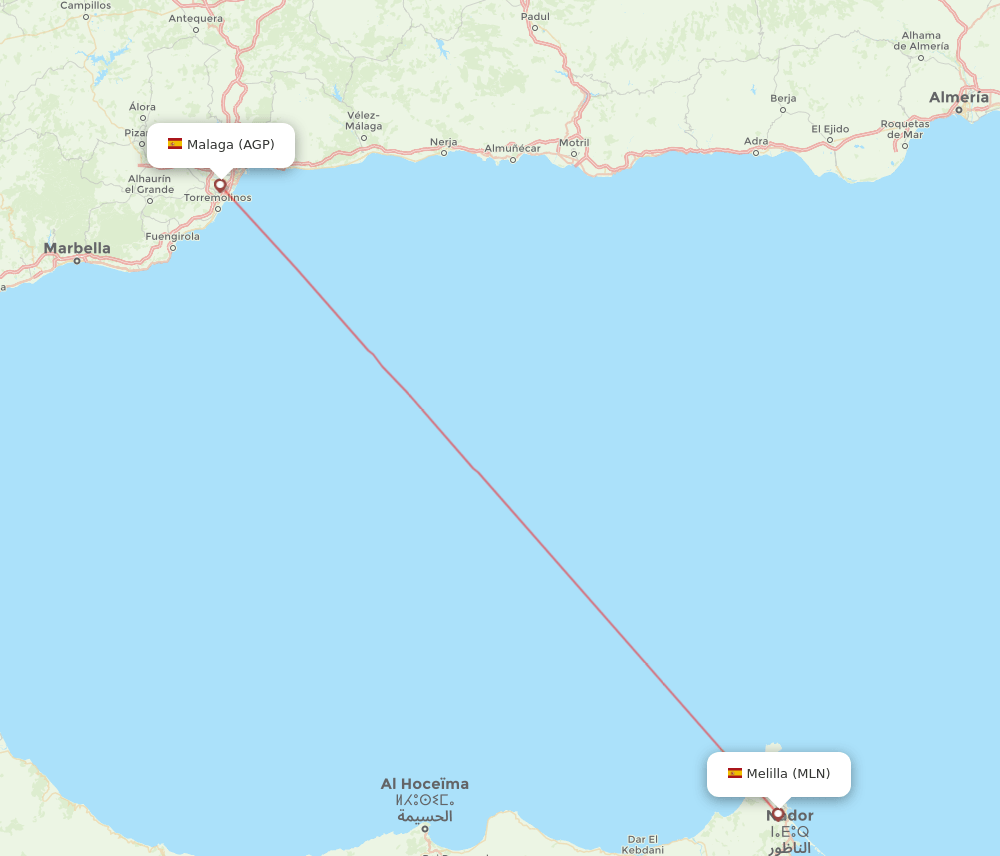 Malaga - Melilla route map and flight paths