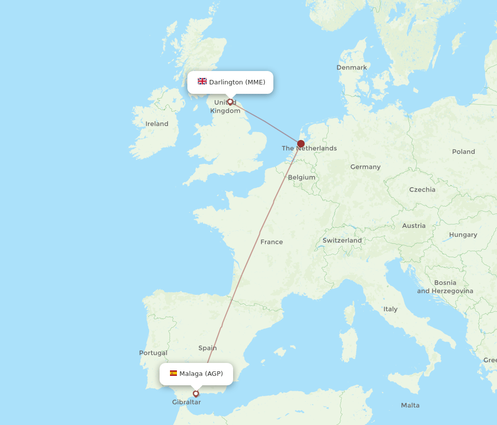 AGP to MME flights and routes map