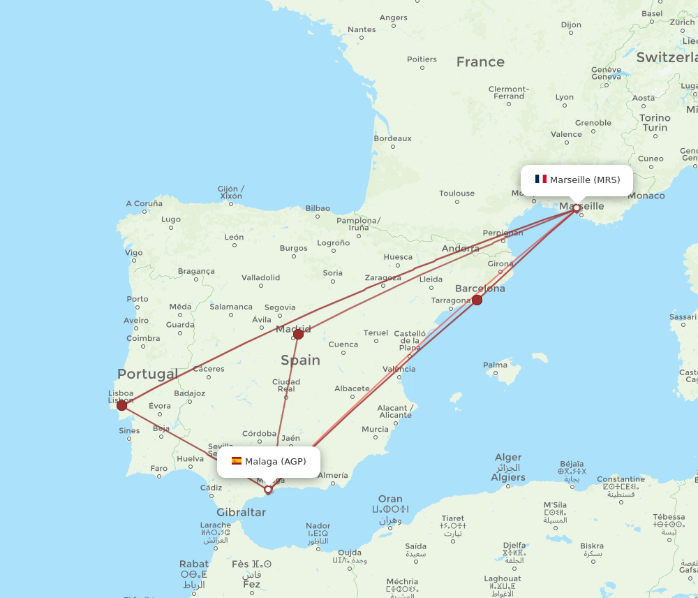AGP to MRS flights and routes map