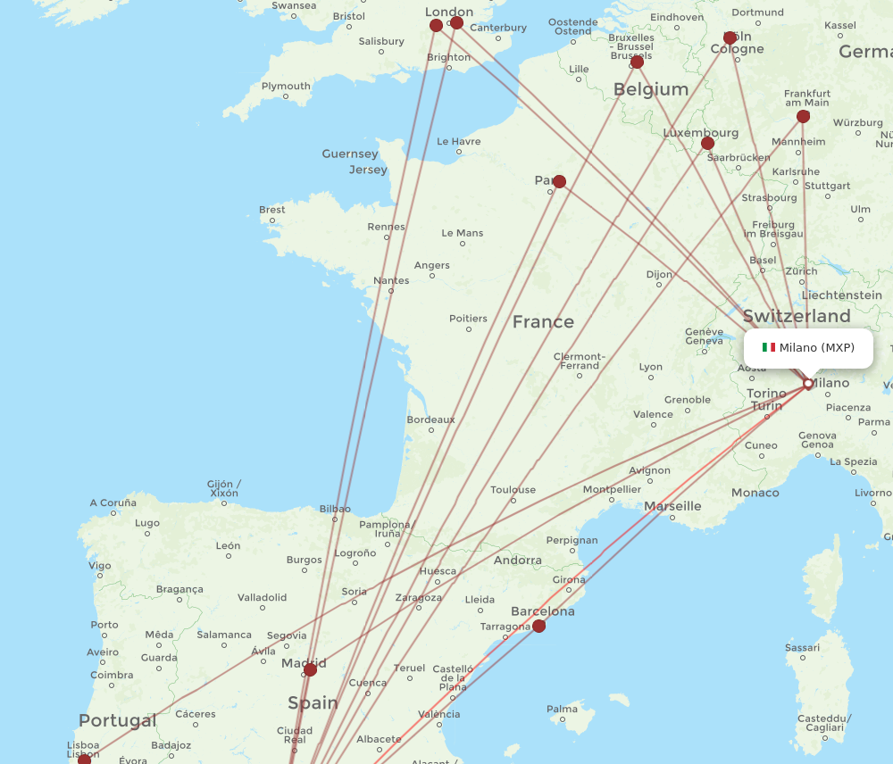 AGP to MXP flights and routes map