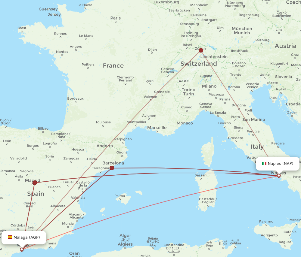 AGP to NAP flights and routes map