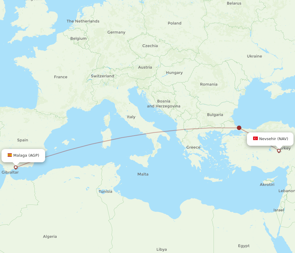 AGP to NAV flights and routes map