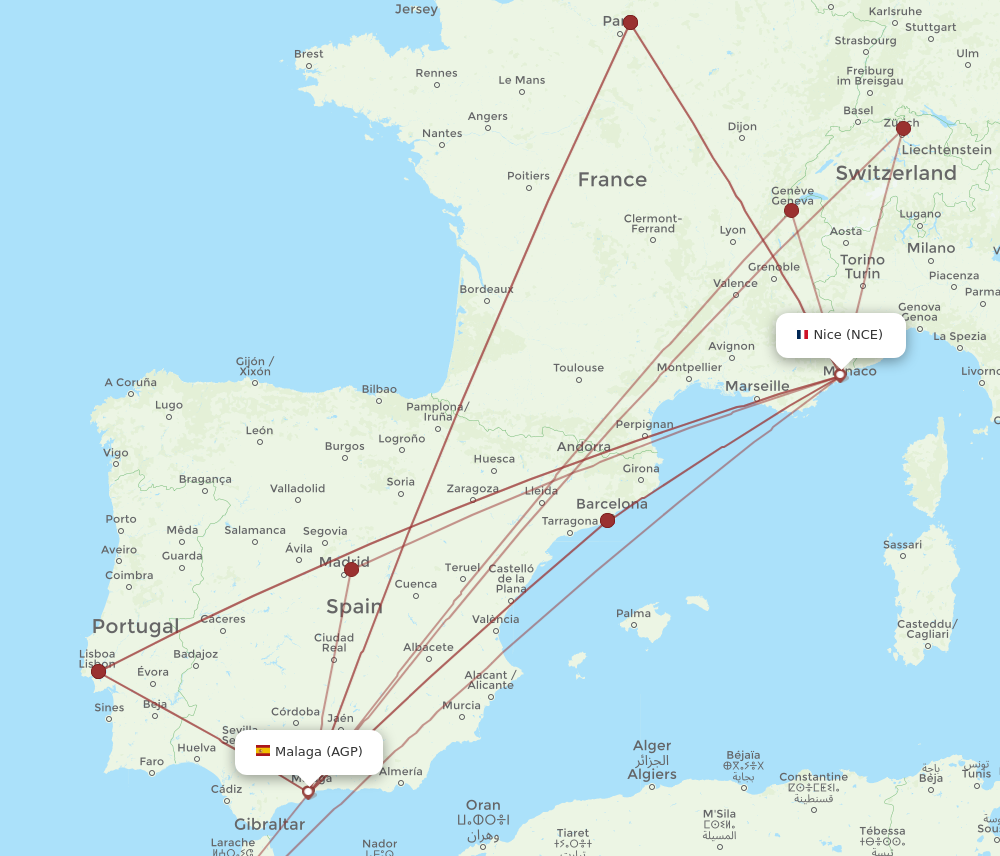 AGP to NCE flights and routes map