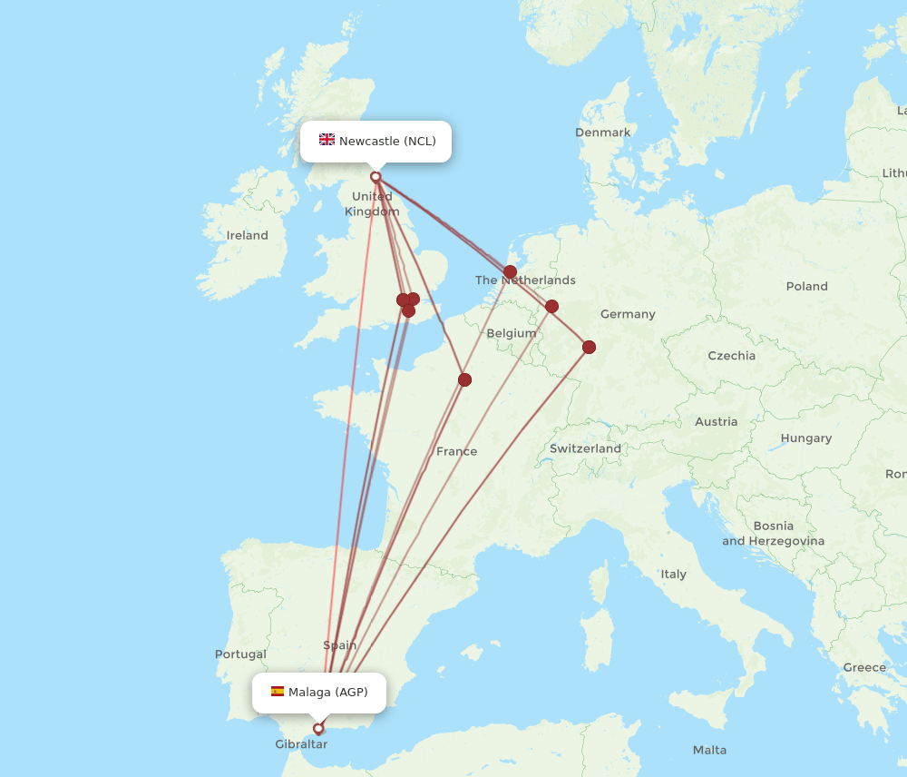 AGP-NCL flight routes