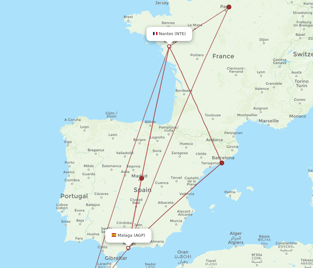 AGP to NTE flights and routes map