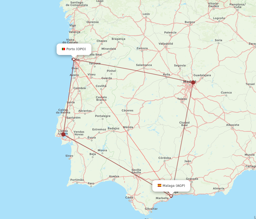AGP to OPO flights and routes map