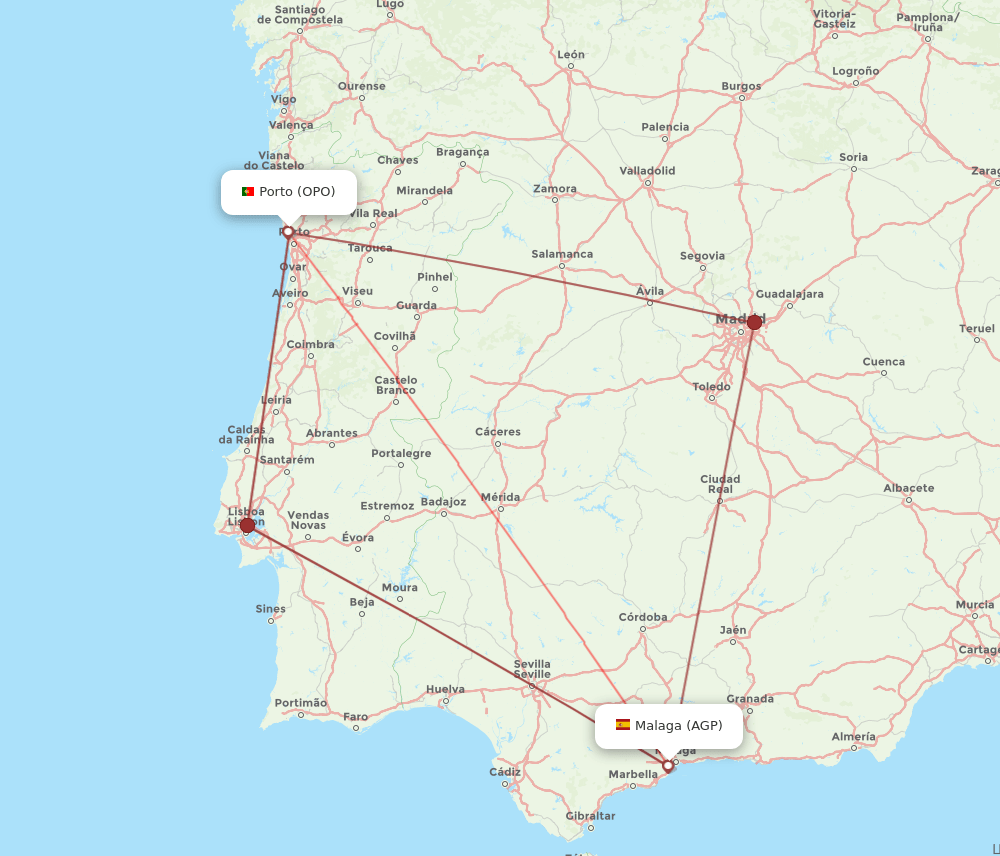 AGP-OPO flight routes