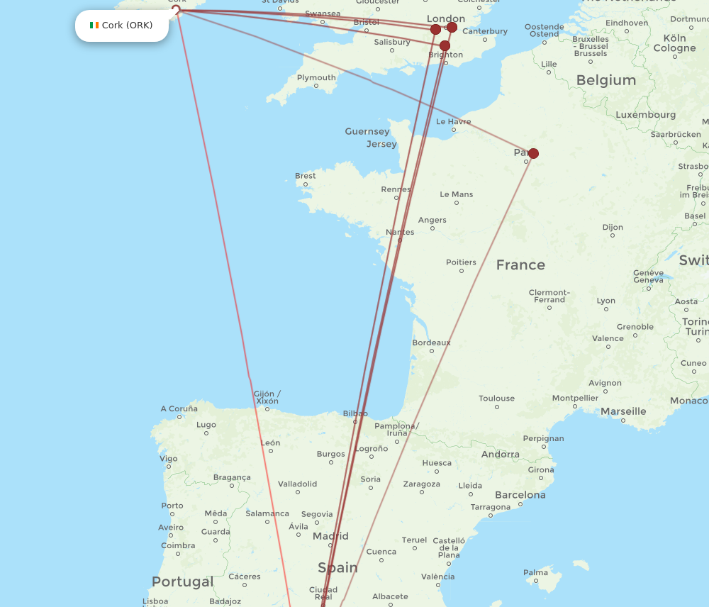AGP to ORK flights and routes map