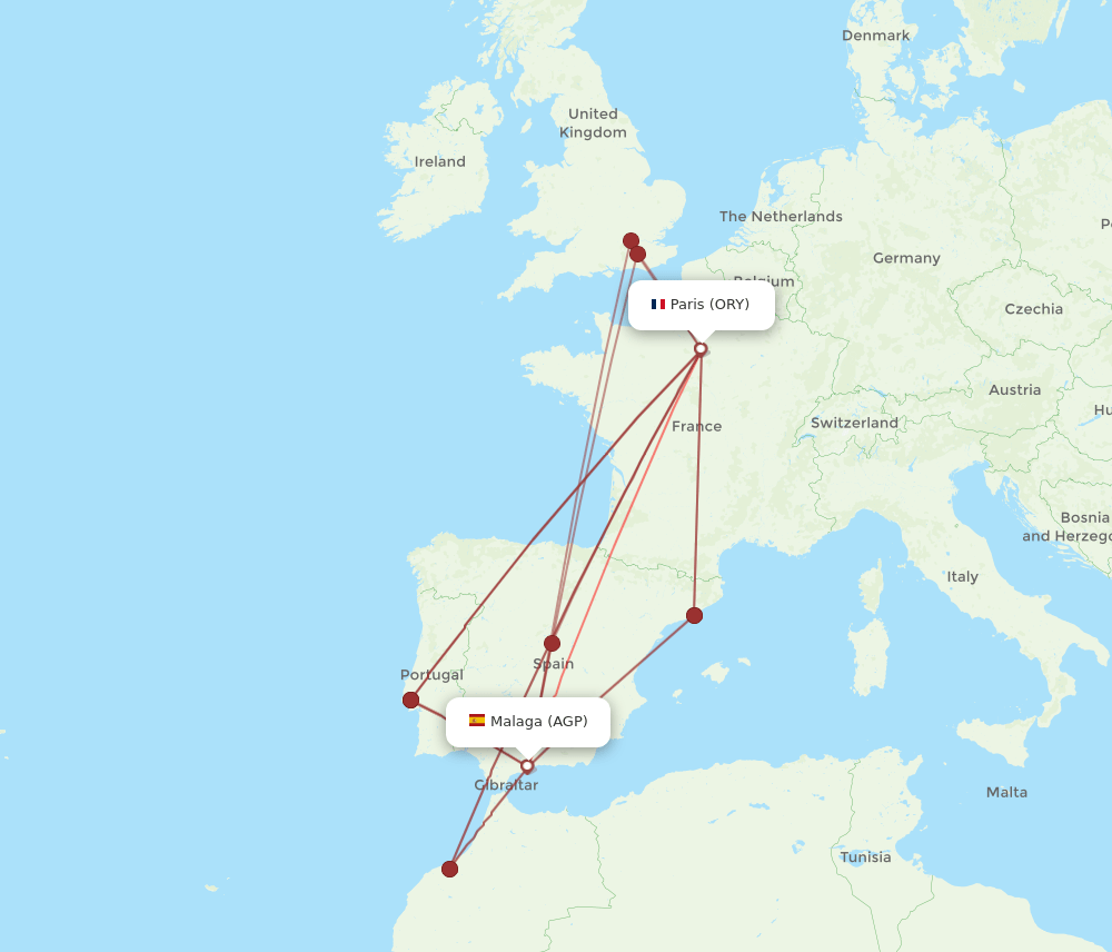 AGP to ORY flights and routes map