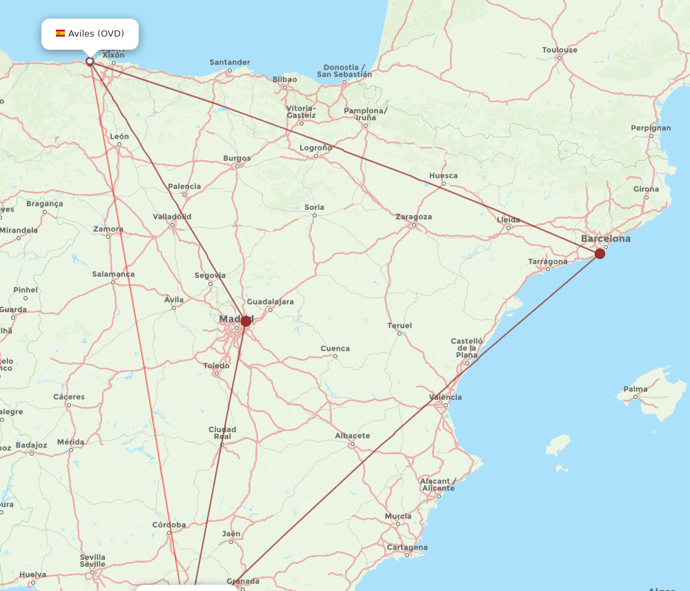 AGP to OVD flights and routes map